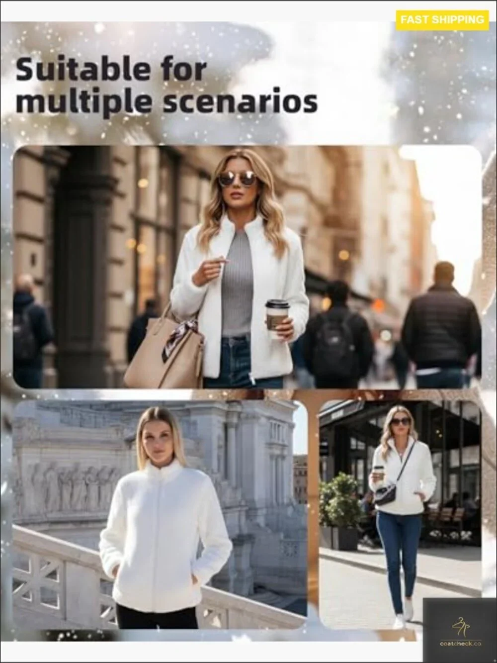 Fuzzy Fleece Jacket with 4 Pockets Full Zip Lightweight Warm Summer